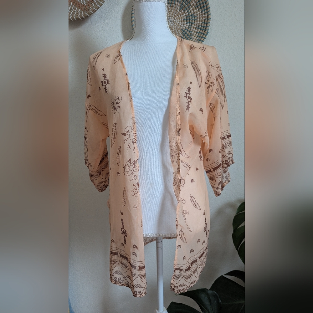 Short Kimono Western Blush Chiffon Sheer